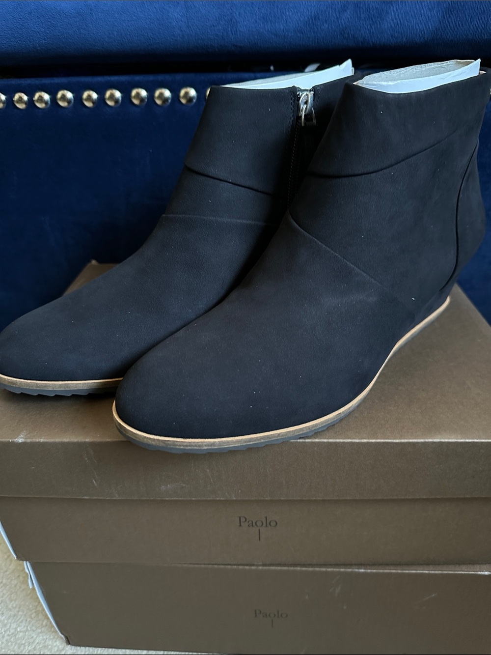 Paolo Black Suede Wedge Ankle BootsYuri